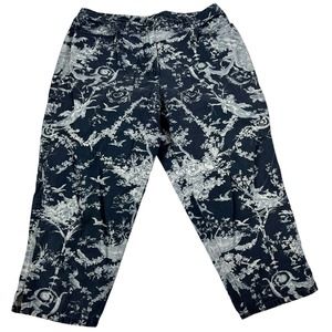 Talbots Petites Cropped‎ Pants Women Navy/White Floral Print Batik Cotton 14